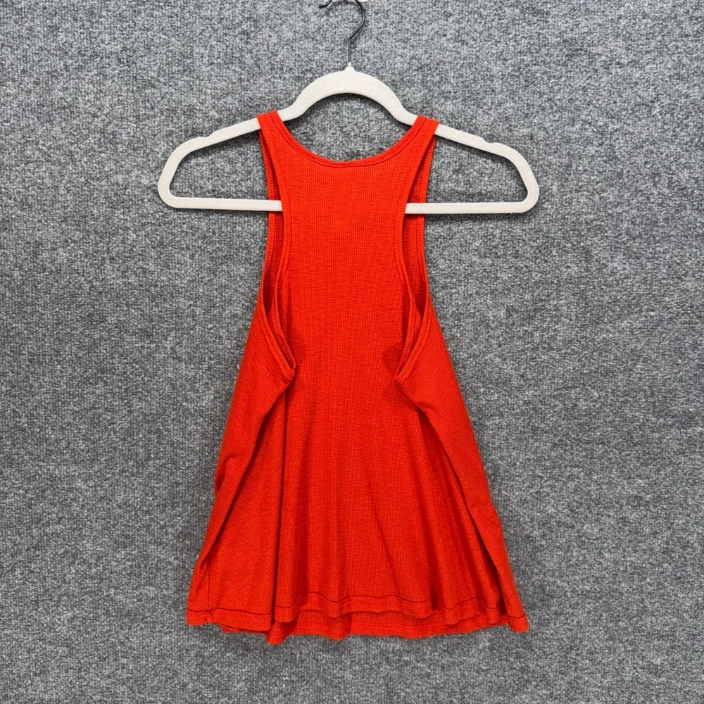 Free People Tank Top Womens Small Orange Ribbed Racerback Muscle Tee Boho Flowy